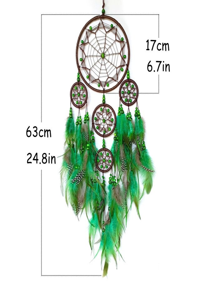 SOYUZU Large Dream Catcher Wall Decor Green Dream Catchers with Wooden Bead Handmade Feather Dreamcatcher Wall Hanging Ornament for Bedroom Living Room Home Decor - Image 2